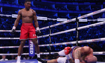 Referee Victor Loughlin waved off the fight immediately after Joshua landed a devastating right hand on Helenius Photo Credit: Mark Robinson/Matchroom Boxing