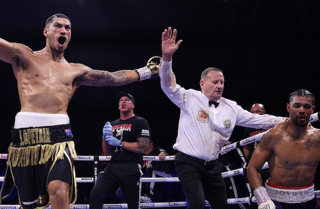 Opetaia dropped Thompson in the third round Photo Credit: Dave Thompson/Matchroom Boxing