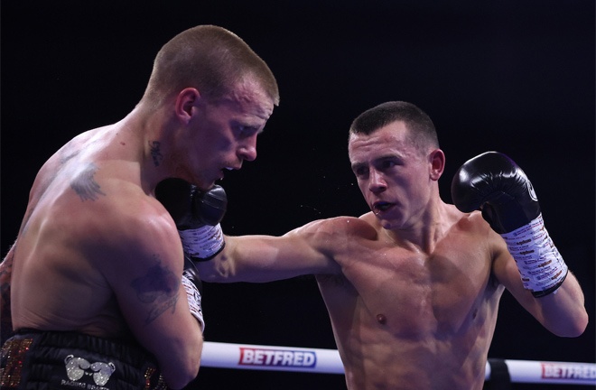 McGrail and Leach embrace at the end of their fight Photo Credit: Mark Robinson/Matchroom Boxing