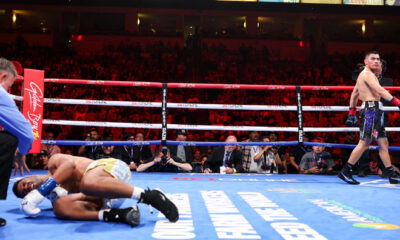 Ortiz celebrates after stopping Dulorme Photo Credit: Golden Boy / Cris Esqueda