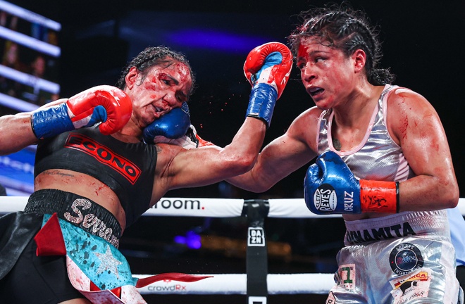 defeats a previously unbeaten Avril Mathie on points to move one step closer to a world title shot. Photo Credit: Matchroom Boxing