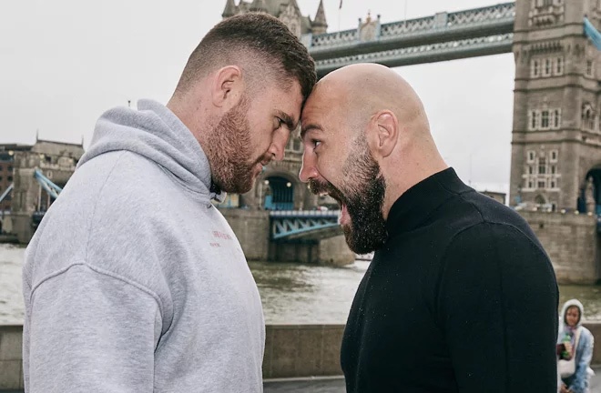 Fisher and Babic meet at the Copper Box Arena Photo Credit: Mark Robinson/Matchroom Boxing