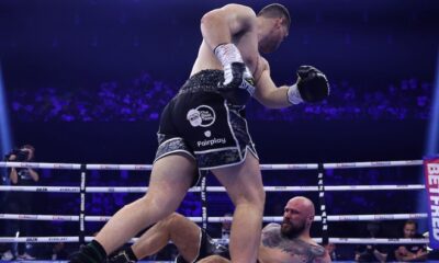 Fisher celebrates as Babic is stopped Photo Credit: Dave Thompson/Matchroom Boxing