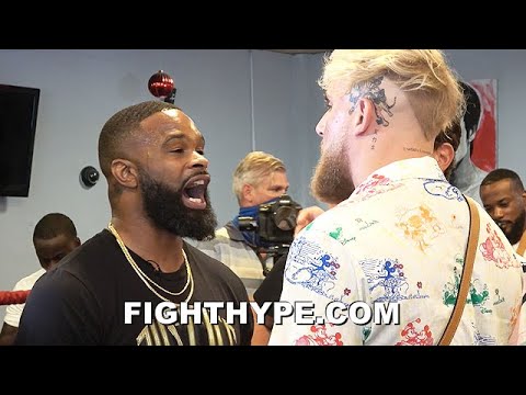 JAKE PAUL & TYRON WOODLEY ERUPT IN HEATED FIRST ENCOUNTER; TRADE "B*TCH OUT" TRASH TALK AT FACE OFF