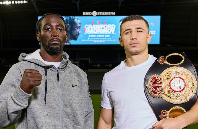 Crawford and Madrimov face-to-face at BMO Stadium ahead of Saturday