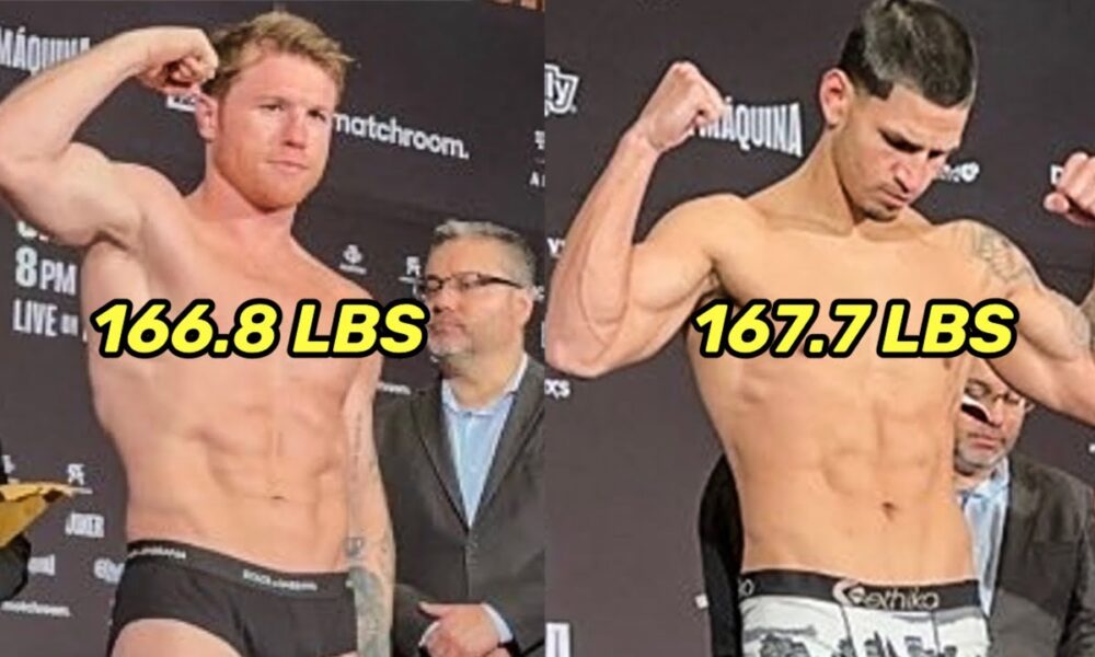 Canelo & Edgar Berlanga MAKE WEIGHT; TIP SCALES at 166.8 lbs & 167.7 lbs morning before Fight