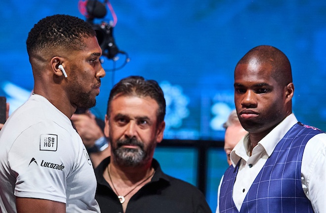 Joshua and Dubois face-to-face ahead of their clash on September 21 at Wembley Stadium Photo Credit: Mark Robinson/Matchroom Boxing