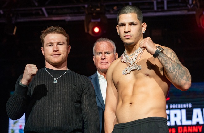 Canelo Alvarez defends his unified super middleweight world titles against Edgar Berlanga in Las Vegas on Saturday Photo Credit: Esther Lin/Premier Boxing Champions