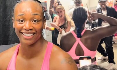 Claressa Shields LOCKER ROOM CELEBRATION after Joanisse KO; DANCES  with Drumline BEHIND THE SCENES