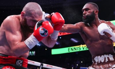 Ennis dropped Chukhadzhian in the fifth round Photo Credit: Mark Robinson Matchroom Boxing