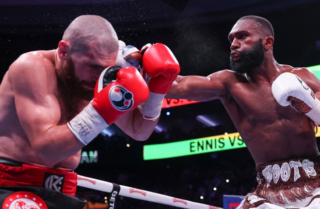 Ennis dropped Chukhadzhian in the fifth round Photo Credit: Mark Robinson Matchroom Boxing