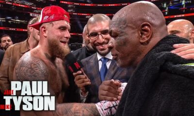 RESPECT! Mike Tyson & Jake Paul EMBRACE after BATTLE: 'AN HONOUR, THAT WAS A GOOD SLAP!!'