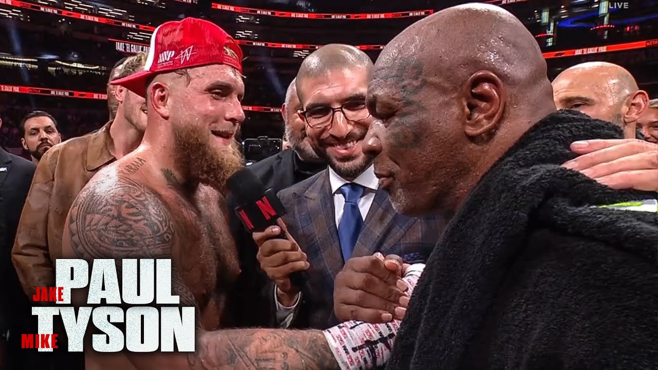 RESPECT! Mike Tyson & Jake Paul EMBRACE after BATTLE: 'AN HONOUR, THAT WAS A GOOD SLAP!!'