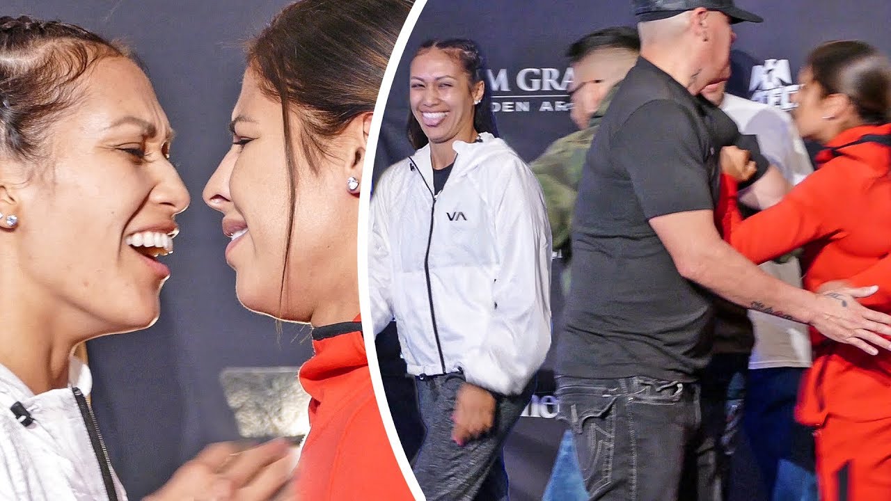 TROUBLE MAKER!  Seniesa Estrada SHOVES Marlen Esparza at LAS VEGAS GRAND ARRIVAL | Canelo v Kovalev