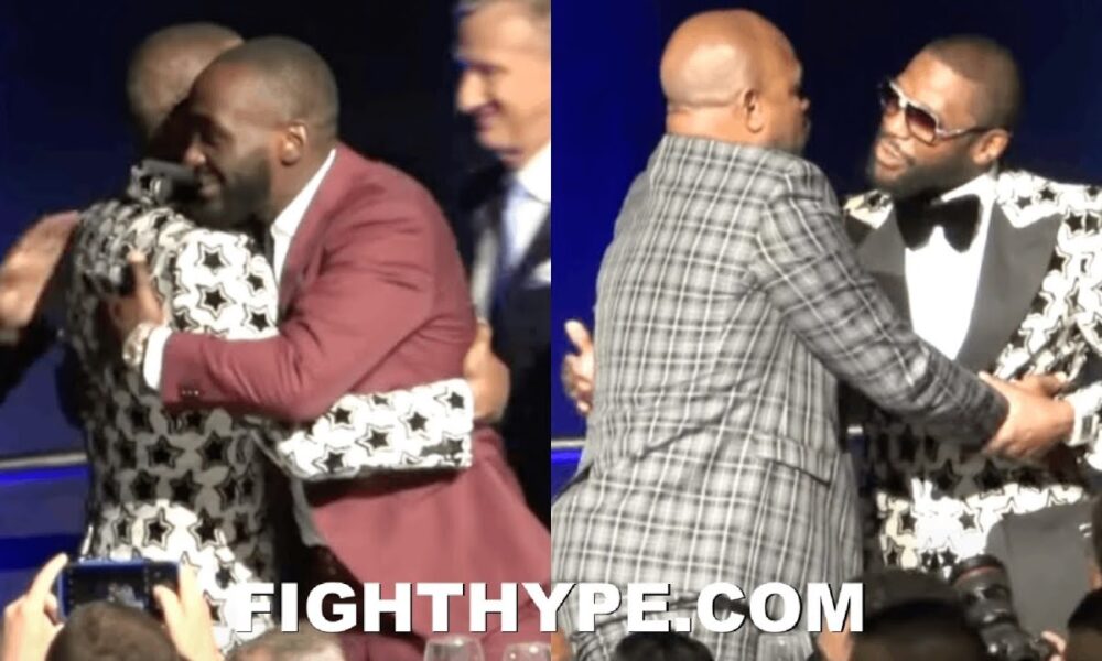 FLOYD MAYWEATHER HUGS TERENCE CRAWFORD; REUNITES WITH MOSLEY, MARQUEZ, JONES JR, HOPKINS, WARD, MORE