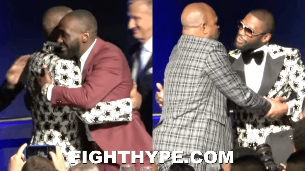 FLOYD MAYWEATHER HUGS TERENCE CRAWFORD; REUNITES WITH MOSLEY, MARQUEZ, JONES JR, HOPKINS, WARD, MORE