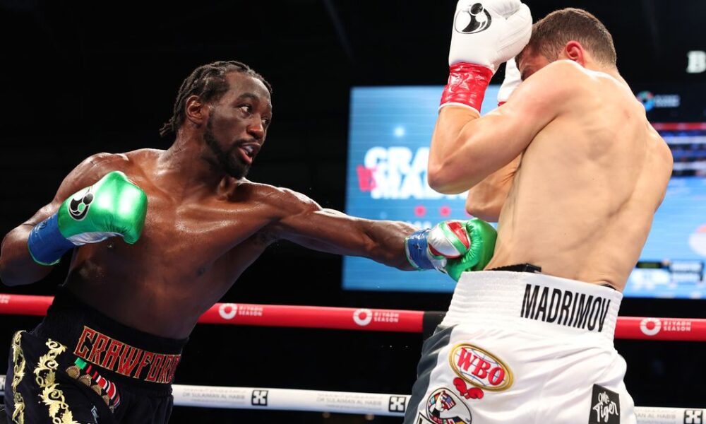 Terence Crawford reacts to his performance against Israil Madrimov