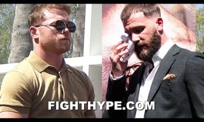 CANELO WATCHES CALEB PLANT GET CUT WORKED ON; STARES DOWN DAMAGE DONE IN HEATED BRAWL