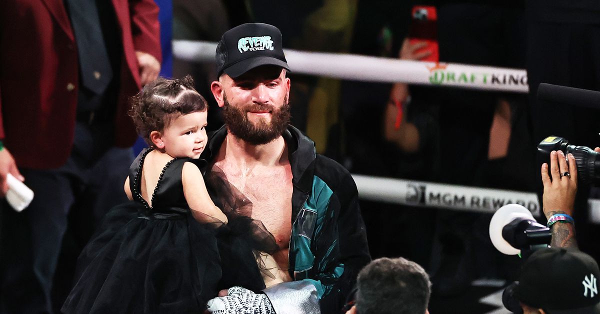 Caleb Plant reacts to victory in the foot over Trevor McCumba.