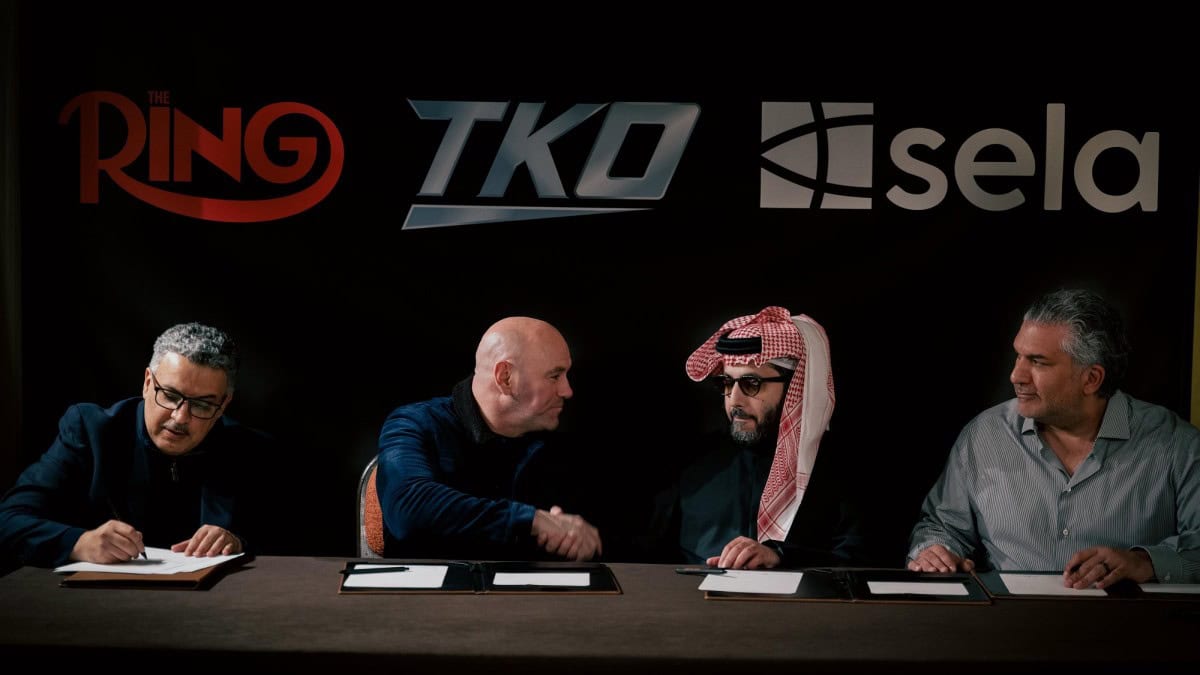 Ring TKO Sela UFC in the Boxing Ring Dana White Nick Khan and Turki Alalshikh