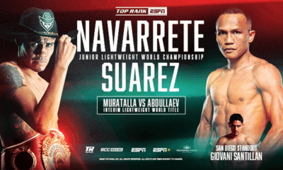 Navarrete knocked down Valdez three times to retain his WBO super featherweight crown Photo Credit: Mikey Williams/Top Rank