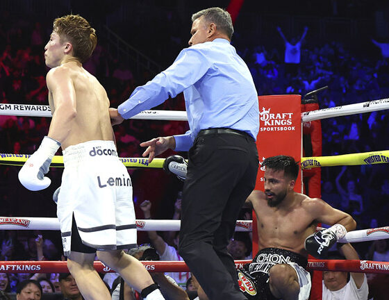 Inoue was dropped in the second round Photo Credit: Mikey Williams/Top Rank