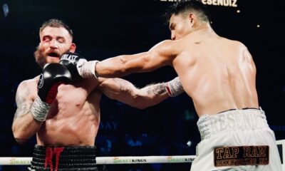 Resendiz celebrates after his upset win over Plant Photo Credit: Rhonda Costa/Premier Boxing Champions
