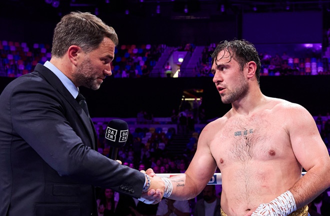 Dave Allen scored a brutal knockout of Johnny Fisher in the fifth round of their rematch at the Copper Box Arena Photo Credit: Mark Robinson Matchroom Boxing