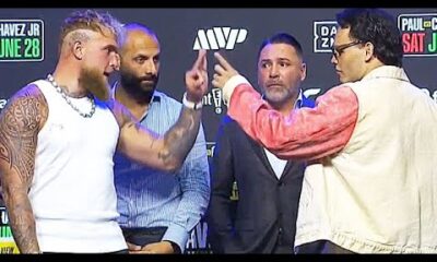 Jake Paul vs Julio Cesar Chavez Jr HEATED FACE OFF; TRADE KNOCKOUT WORDS