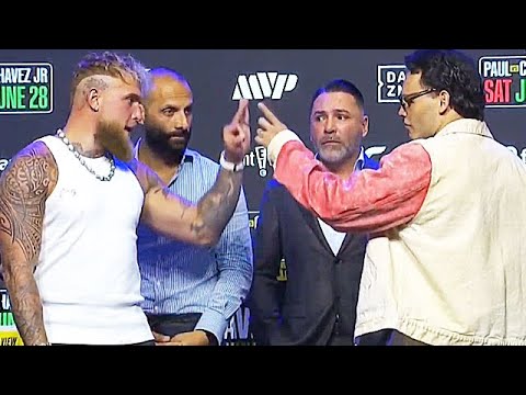 Jake Paul vs Julio Cesar Chavez Jr HEATED FACE OFF; TRADE KNOCKOUT WORDS