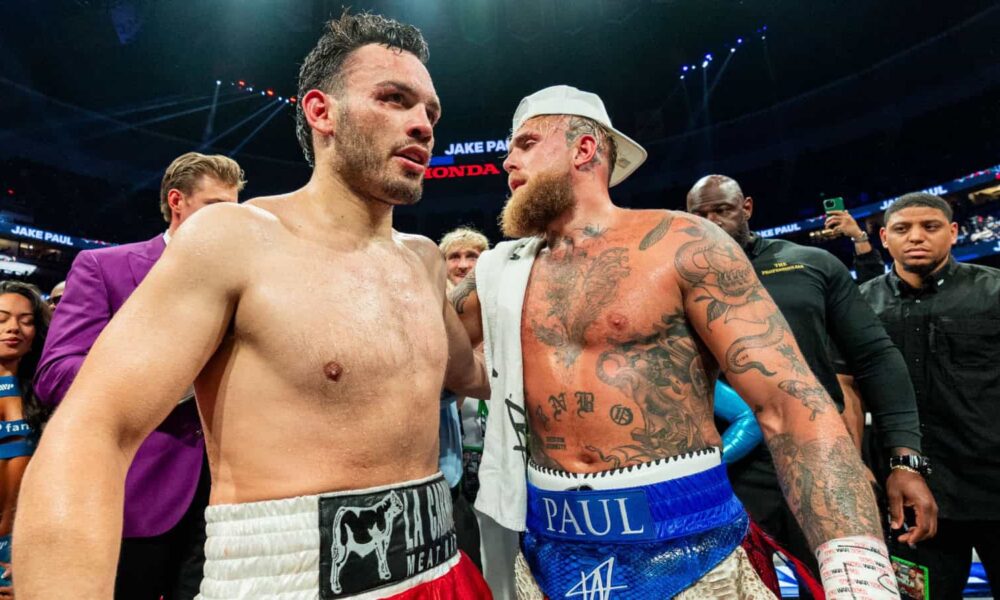 Jake Paul celebrates win at Honda Center after breaking gate record
