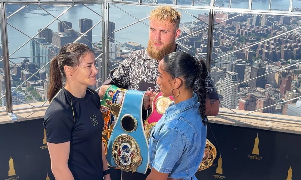 Katie Taylor vs. Amanda Serrano FACE OFF w/ Jake Paul | Empire State Building, New York City