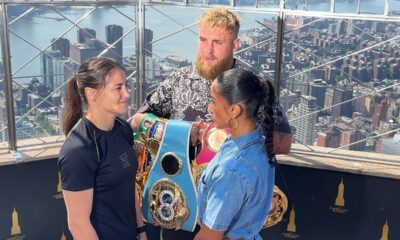 Katie Taylor vs. Amanda Serrano FACE OFF w/ Jake Paul | Empire State Building, New York City