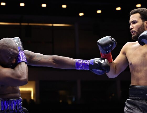 Whyte was dropped in the opening round by Itauma Photo Credit: Queensberry/Leigh Dawney