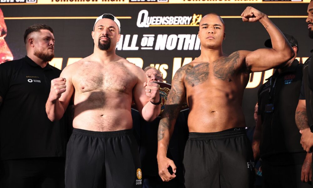 Image: Parker’s Brave Face Cracks at Weigh-In: Wardley’s Presence Turns Smiles to Worry Ahead of DAZN O2 Heavyweight Shock