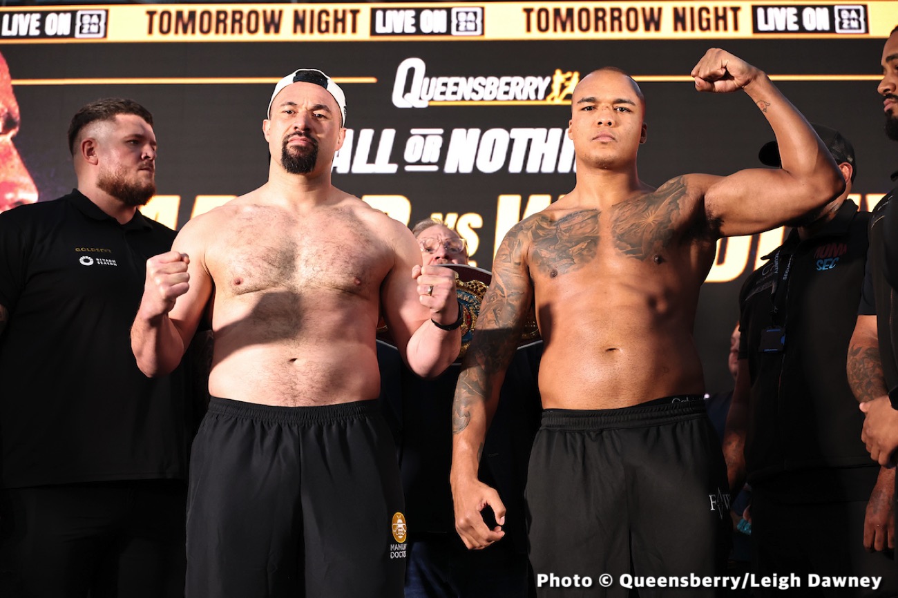 Image: Parker’s Brave Face Cracks at Weigh-In: Wardley’s Presence Turns Smiles to Worry Ahead of DAZN O2 Heavyweight Shock