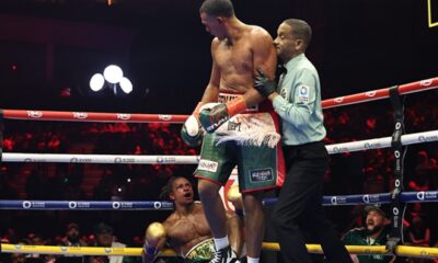 Benavidez knocked down Yarde in the seventh game. Photo: Queensberry/Leigh Dawney