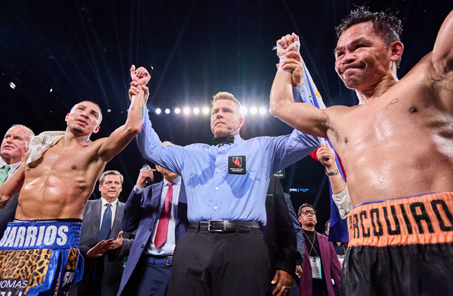After returning to the ring in Las Vegas, Manny Pacquiao drew with Mario Barrios. Photo credit: Esther Lin/Premier Boxing Champions