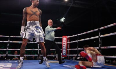 Ben Whittaker scores a first round knockout of Benjamin Gavazi