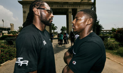 Richards and Azeez face-to-face ahead of Saturday's showdown. Photo: Mark Robinson/Matchroom Boxing