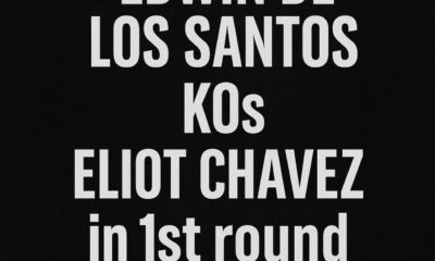 Fight result graphic showing Edwin De Los Santos knocking out Eliot Chavez in the first round