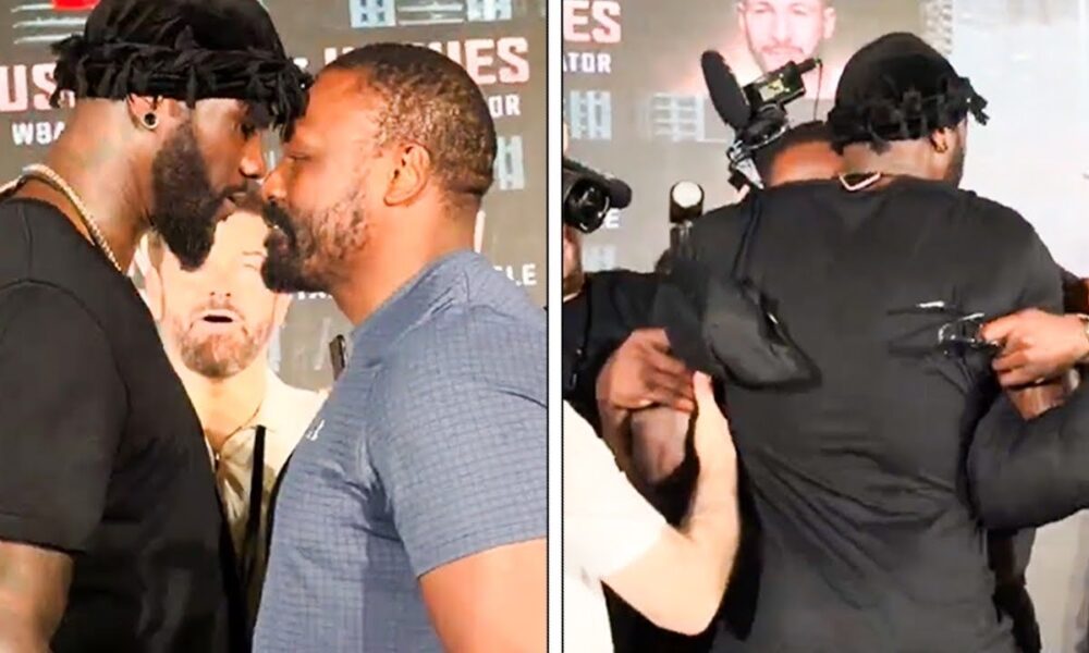 Deontay Wilder & Derek Chisora WILD CONFRONTATION — WRESTLE & Trade “WHOOP HIS A$$” Words