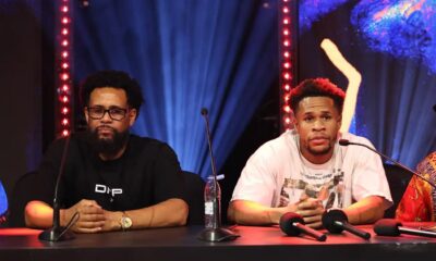 Devin Haney and Bill Haney speak to the media after Haney’s unanimous decision win over WBO welterweight champion Brian Norman Jr. on November 22.