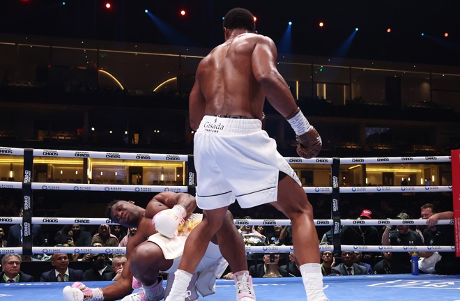 Joshua defeated Ngannou in two rounds. Photo: Mark Robinson Matchroom Boxing