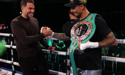 Eddie Hearn congratulating Ben Whittaker after his win over Benjamin Gavazi