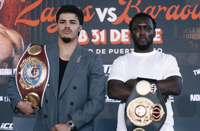 Xander Zayas and Abass Baraou fight for super welterweight title unification on Saturday in Puerto Rico Photo source: Top Rank