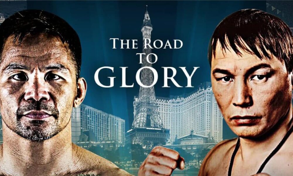 Manny Pacquiao and Ruslan Provodnikov pictured on the official “The Road To Glory” poster ahead of their April 18 exhibition at the Thomas & Mack Center in Las Vegas.