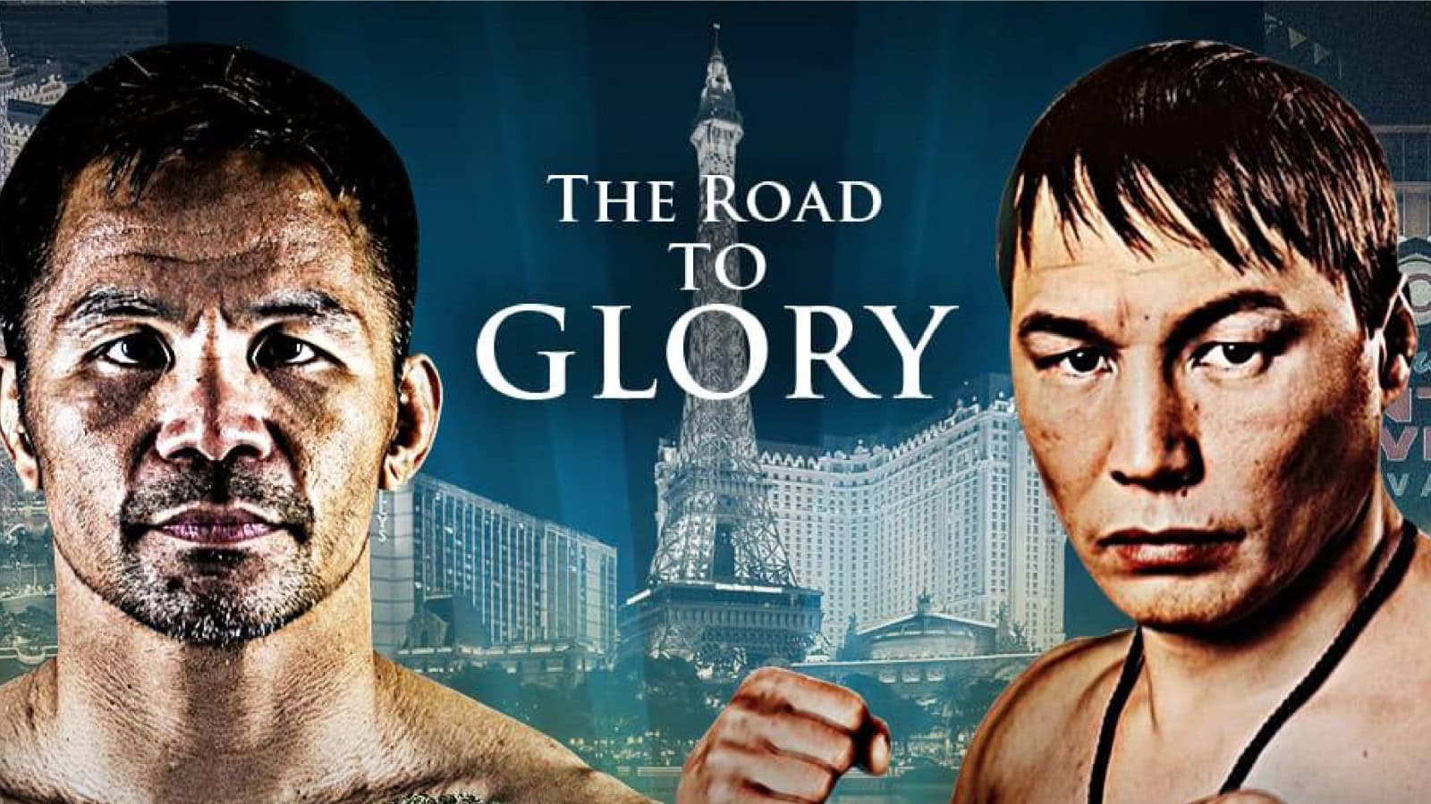 Manny Pacquiao and Ruslan Provodnikov pictured on the official “The Road To Glory” poster ahead of their April 18 exhibition at the Thomas & Mack Center in Las Vegas.