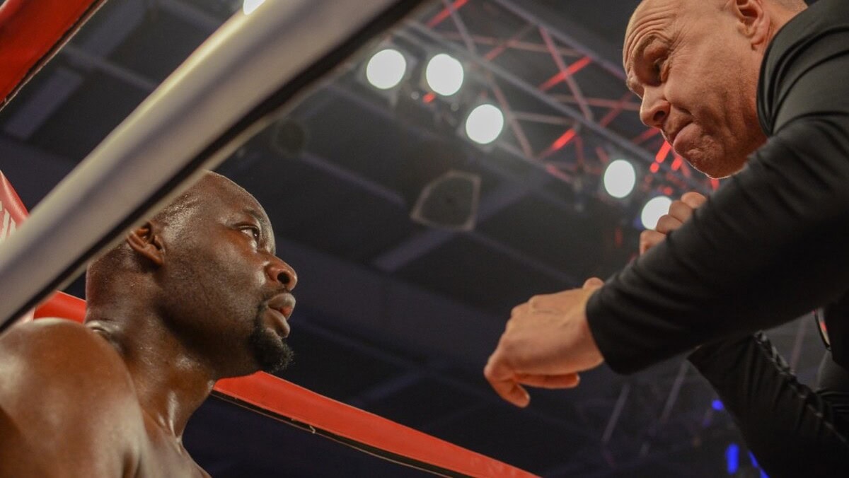 Larry Olubamiwo during a professional heavyweight bout earlier in his boxing career
