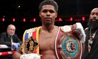 Stevenson celebrates winning the WBO and Ring super lightweight titles Photo: Cris Esqueda Matchroom Boxing